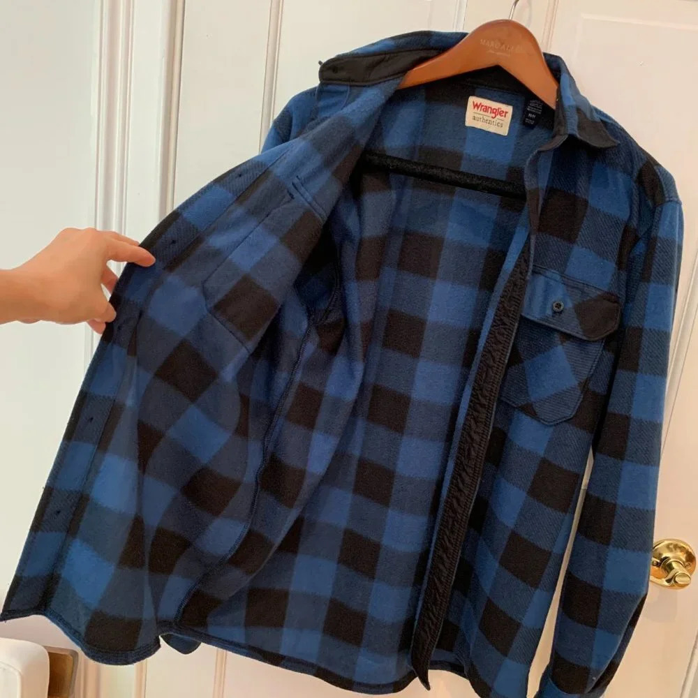 Vintage Wrangler Buffalo Plaid Fleece Overshirt Checked Fleece Shirt Jacket M - Picture 5 of 6